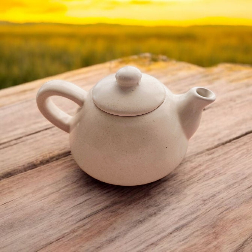 Pier One Imports Teapot With Lid Ceramic Vintage 4x4" Color Cream - Picture 1 of 2